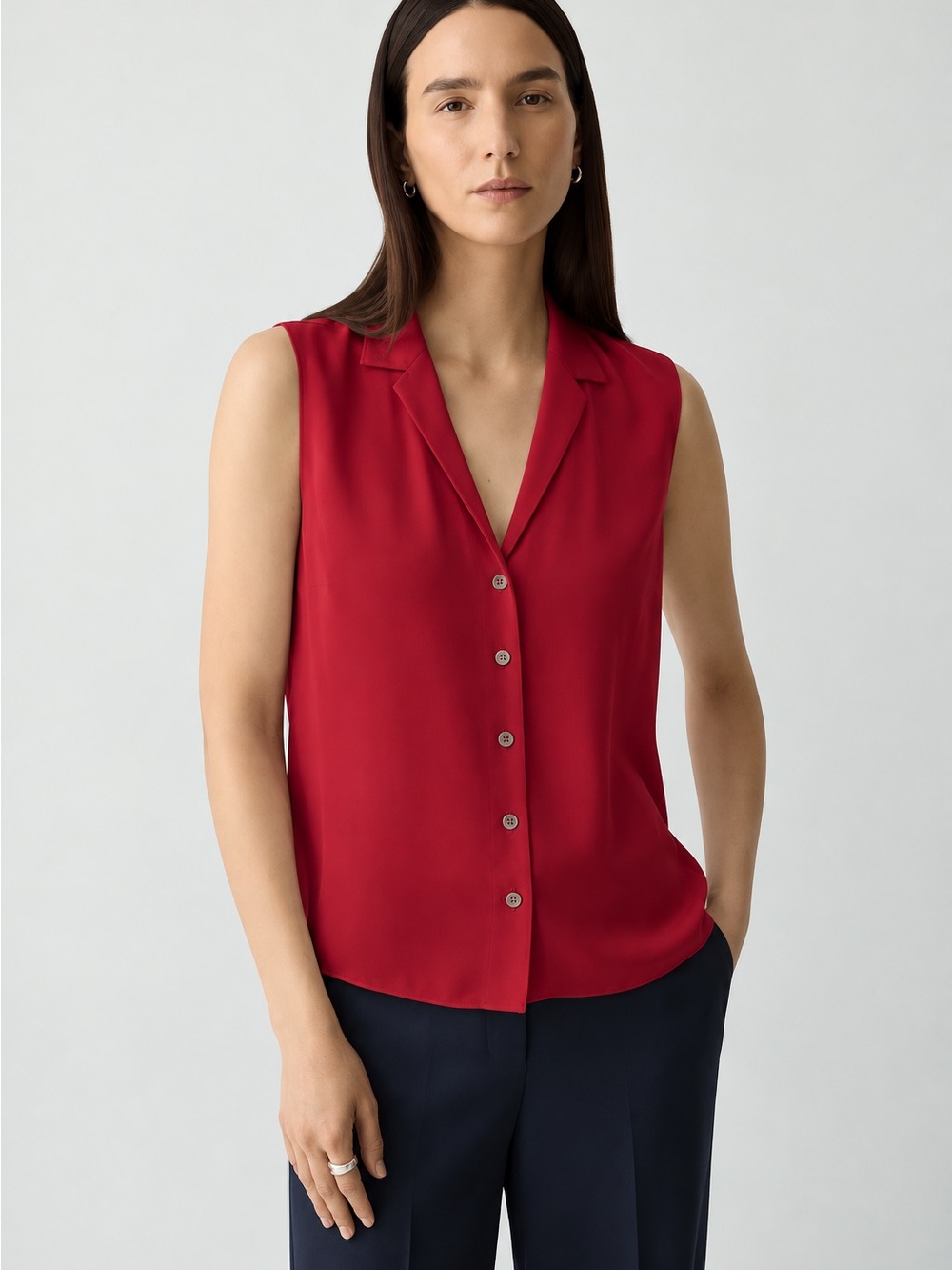 NWT Theory 100% Silk Camp Collar Blouse Cherry S MSRP $245